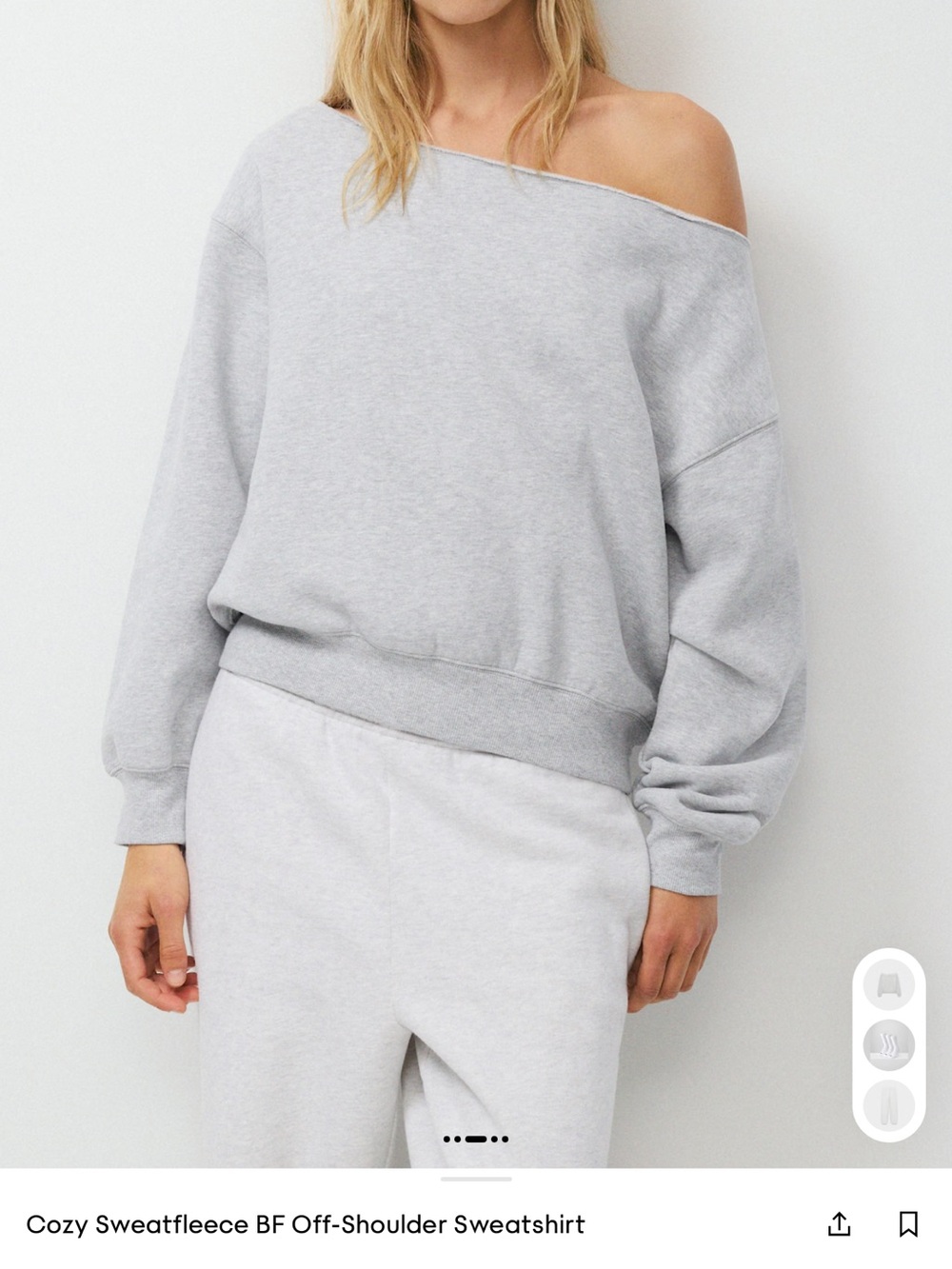 NWT Aritzia cozy sweat fleece boyfriend off-shoulder sweatshirt - Heather chrome
